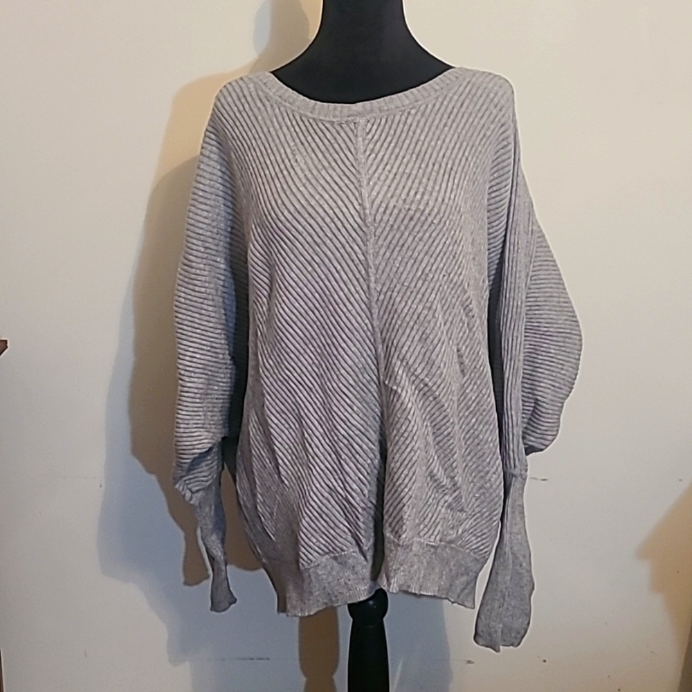 Devotion by cyrus,XL, GRAY, SWEATER TOP WITH WING SLEEVES